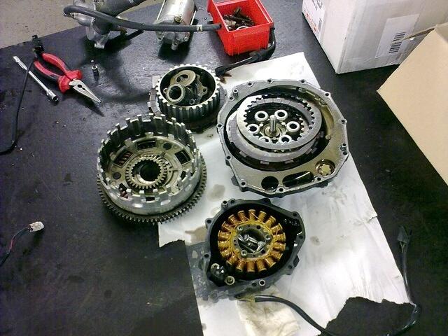 Clutch and stator. Both clutch baskets to be scrapped along with the APE plates...